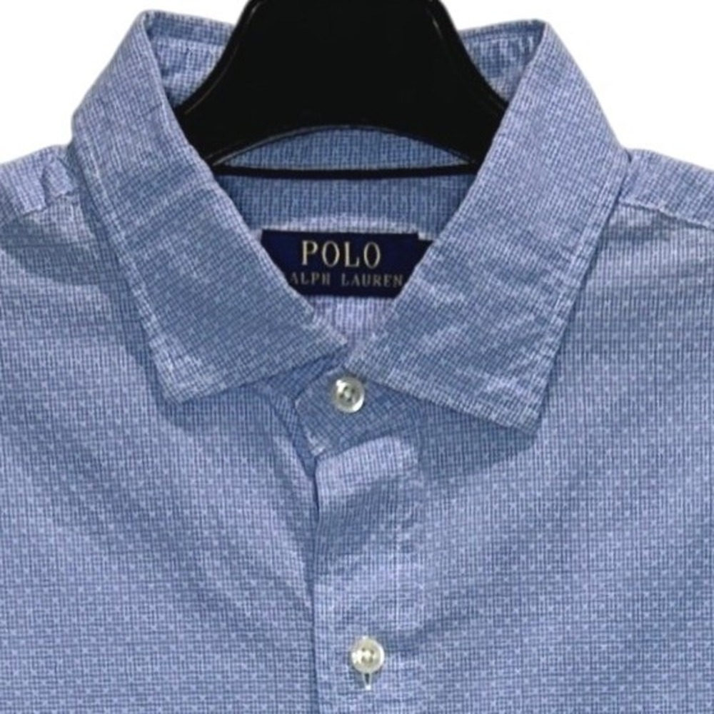 Polo Ralph Lauren Button Down Shirt Large Mens Blue Micro Check Long Sleeve